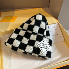 Artistic Lettering Checkerboard Knit Hat