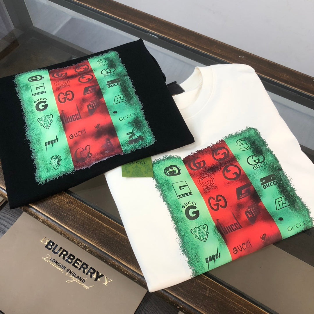 Red Green Patchwork Print T Shirt