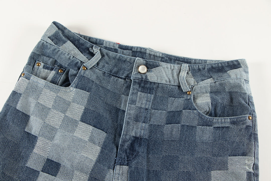 Plaid Denim Trousers