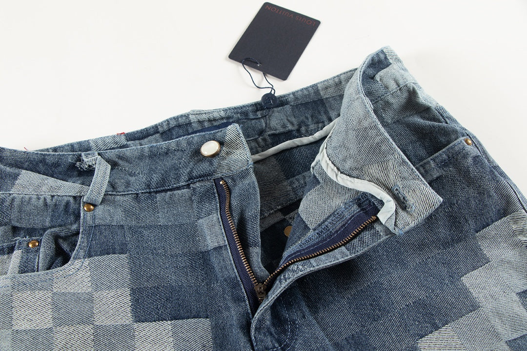 Plaid Denim Trousers