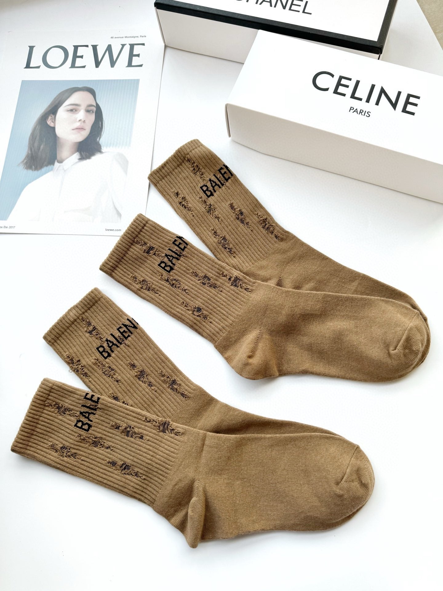 Brown Classic Letters Socks