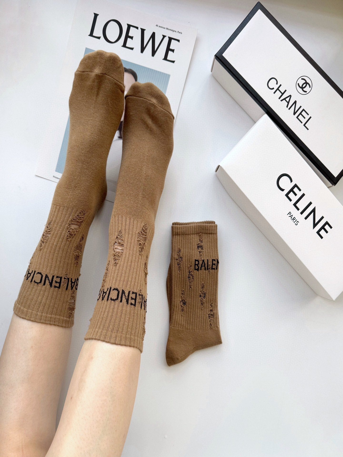 Brown Classic Letters Socks